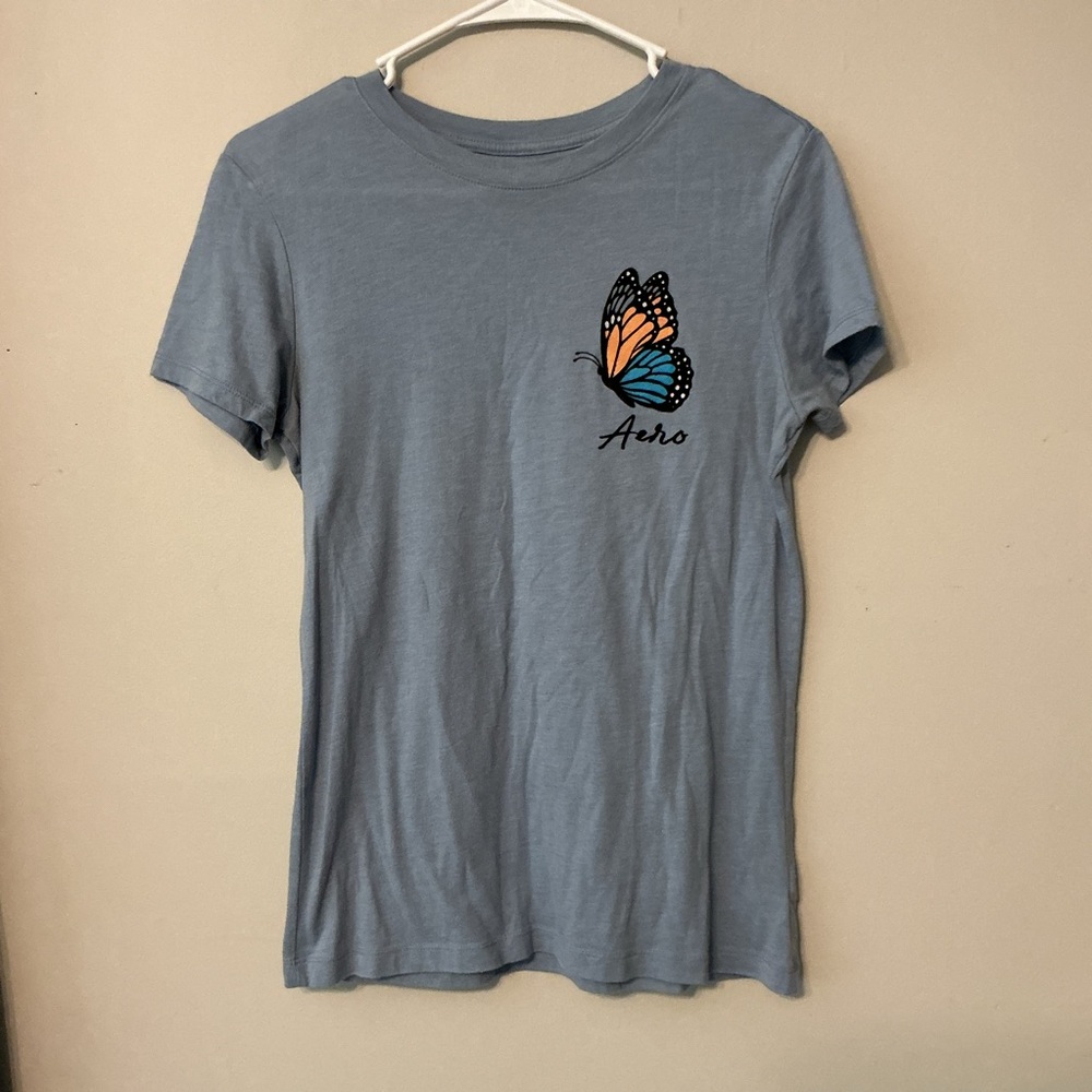 Aero Blue Tee with Butterfly Graphic